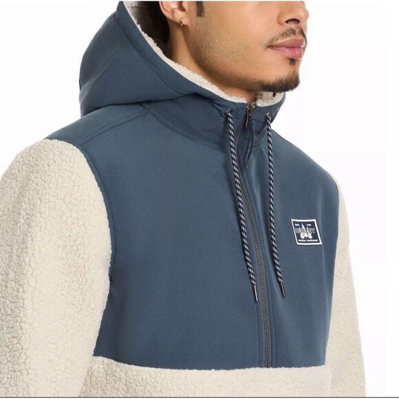 Hurley Half Zip Sherpa Anorak Hoodie Jacket Pullover, Bone/Navy, Size Large - Picture 5 of 13